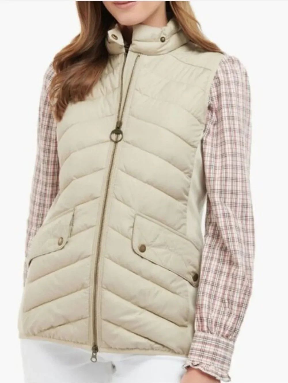 Barbour Stretch Cavalry Gilet Puffer Vest Beige Tan Size US 10 / UK 14